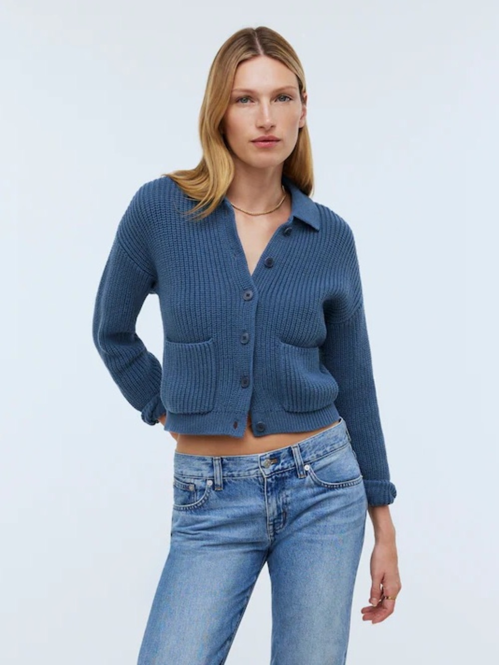 Madewell Blue Knit Button Cardigan 100% cotton